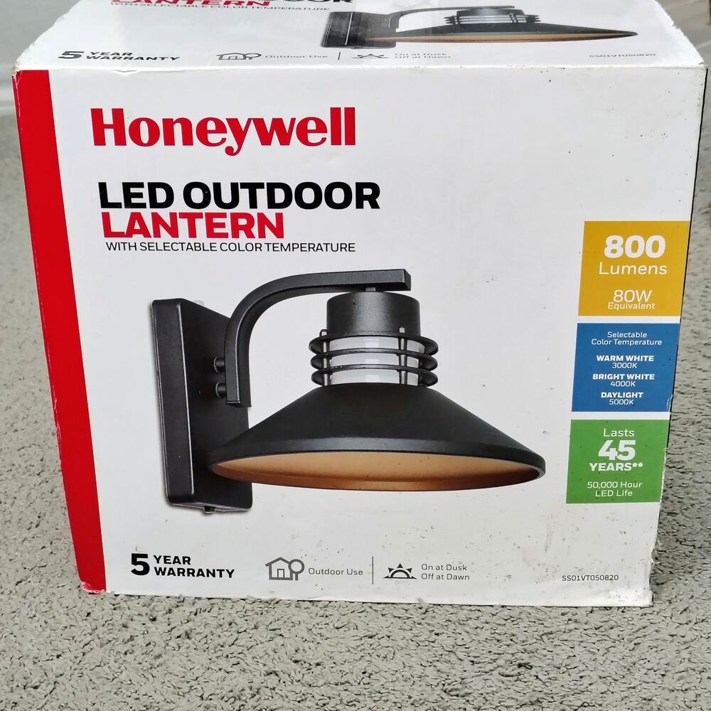 Honeywell LED Outdoor Wall Lantern Light Select Color Temperature Matte Black